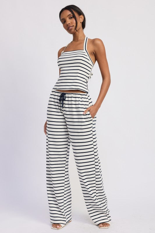 Striped Pants With Elastic Waist Band