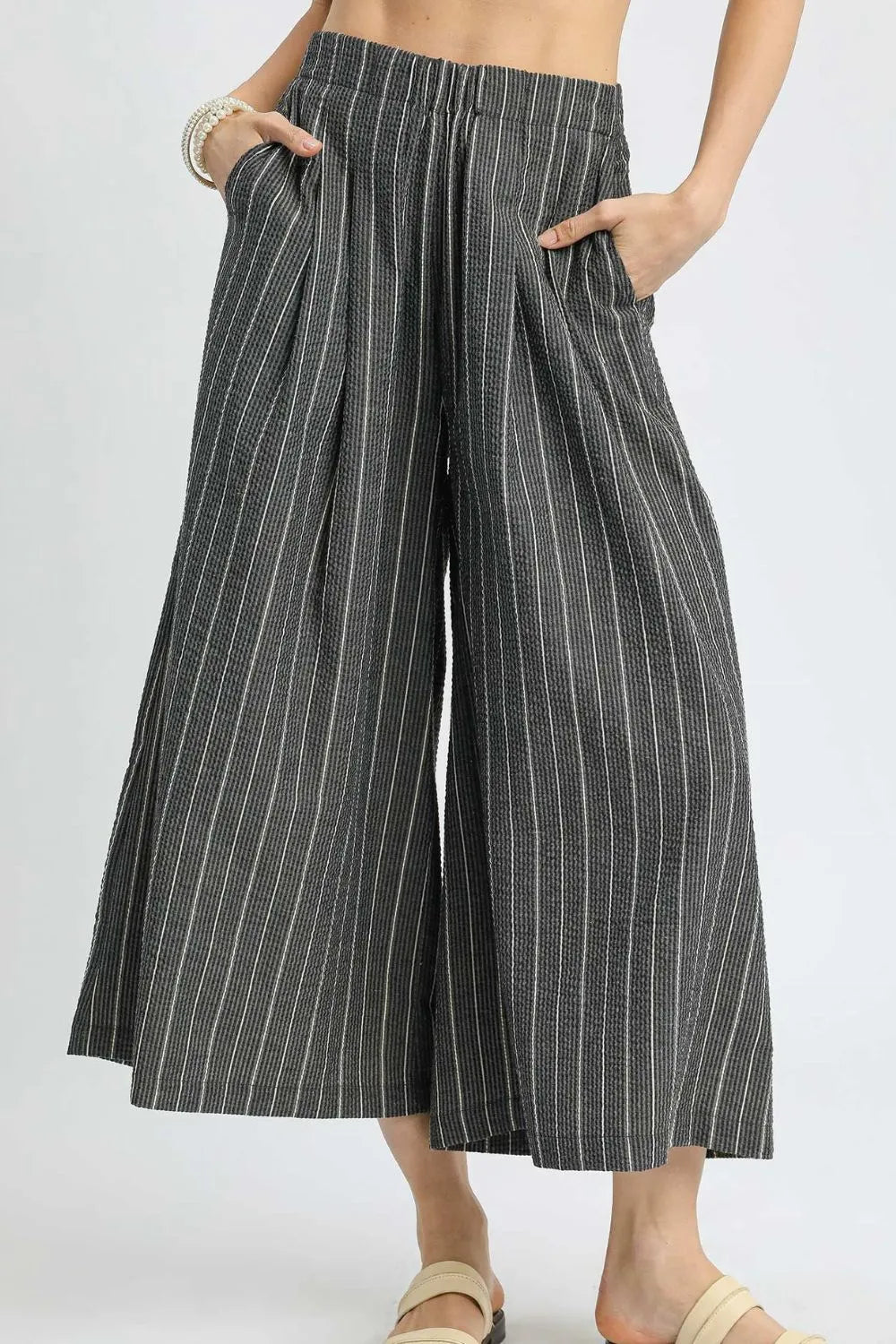 Black Umgee Pinstripe Crop Palazzo Pants 1