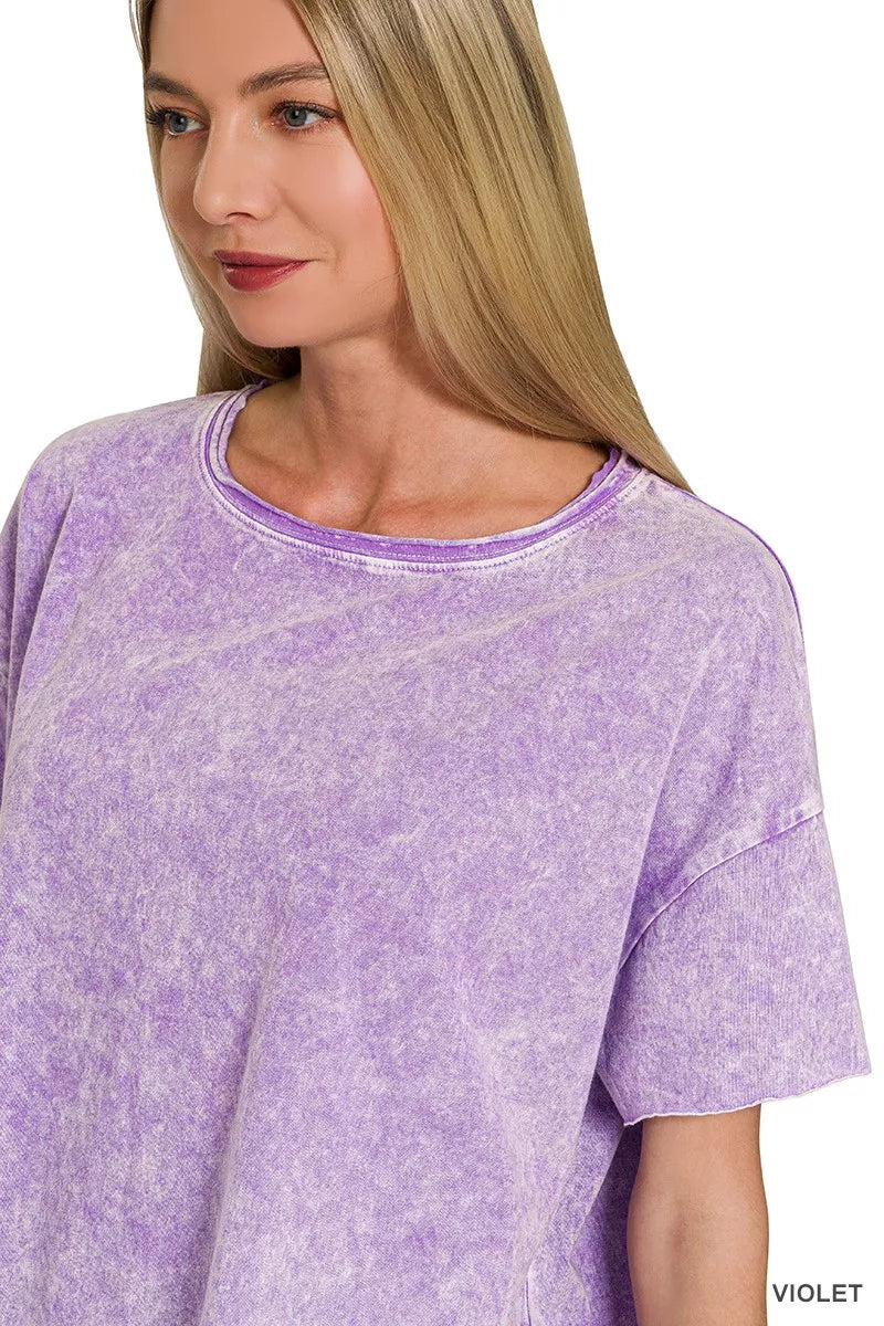 Violet Zenana Halo Washed Cotton Short Sleeve Top 2