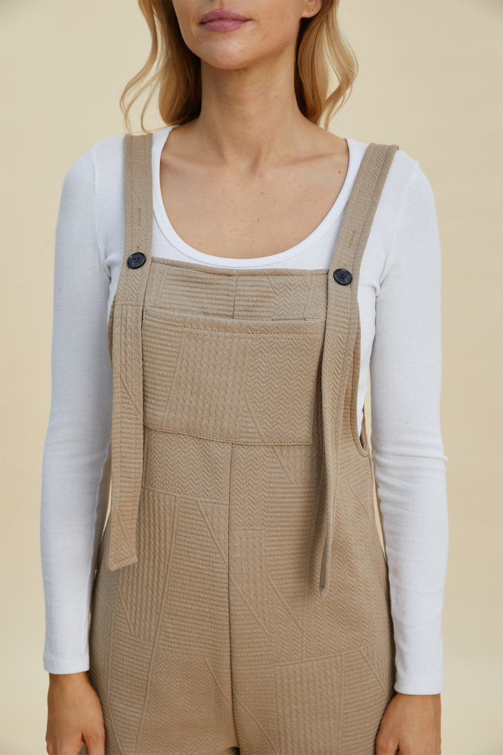 Brown Double Take Full Size Texture Sleeveless Romper