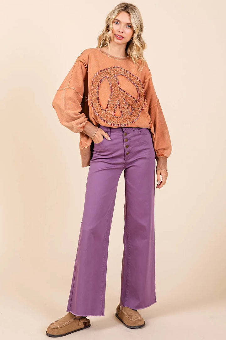 Mittoshop Twill High Waisted Button Fly Wide Leg Pants 1