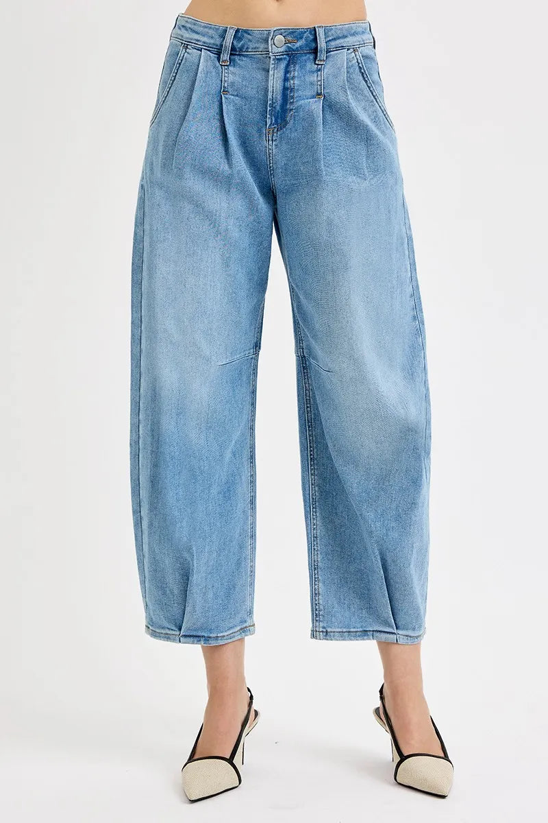 Medium Risen Full Size Mid Rise Fit Crop Wide Volume Leg Jeans Plus Size