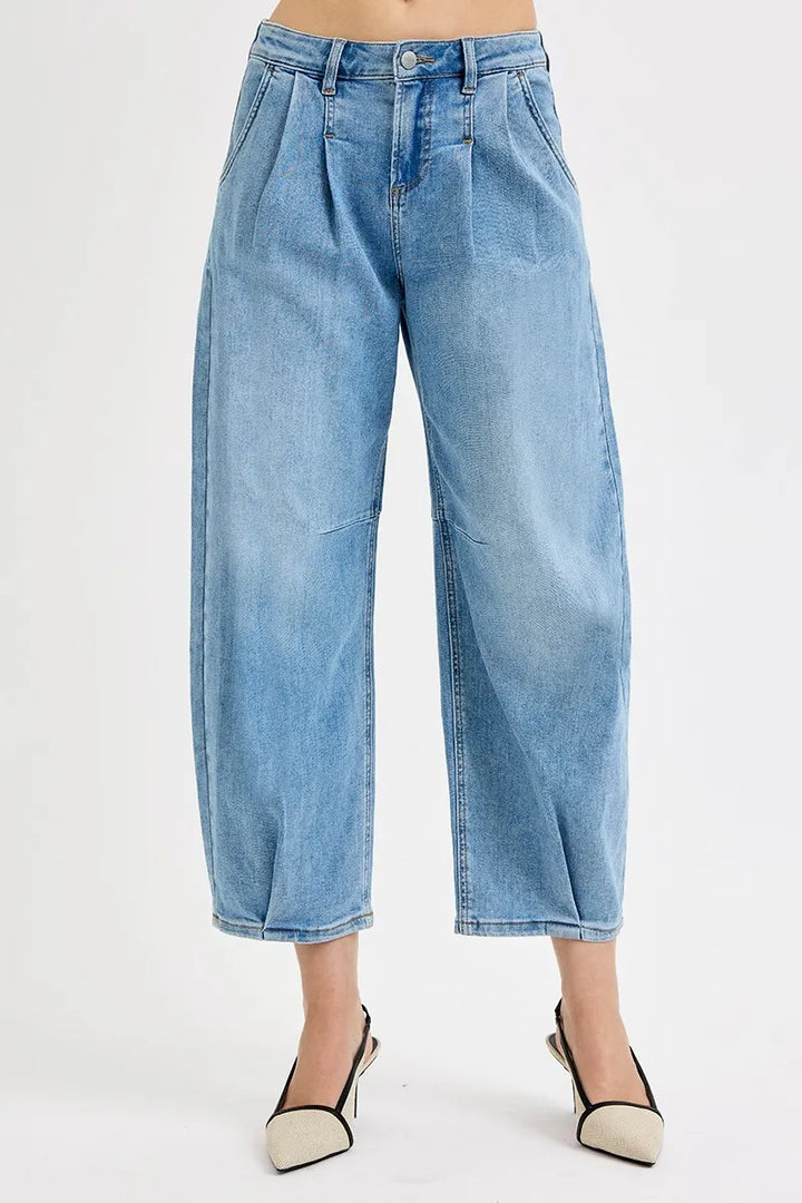 Medium Risen Full Size Mid Rise Fit Crop Wide Volume Leg Jeans Plus Size