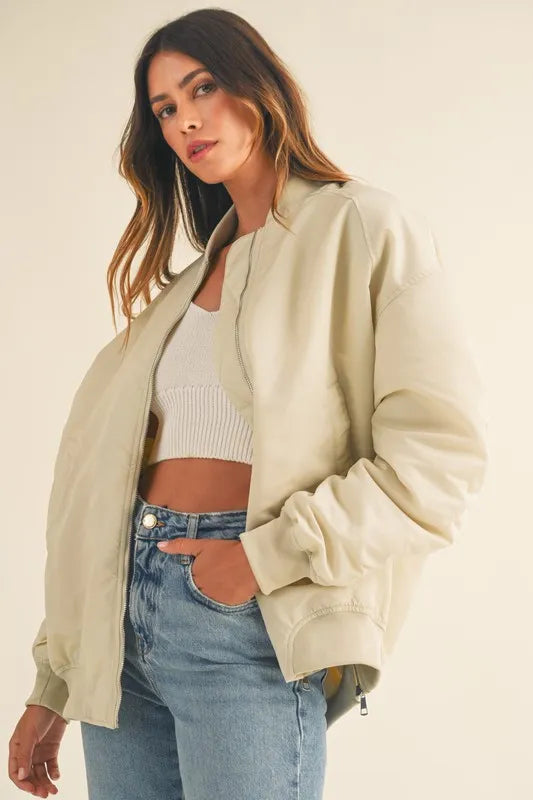 Mable Back Ruched Utiltiy Bomber Jacket