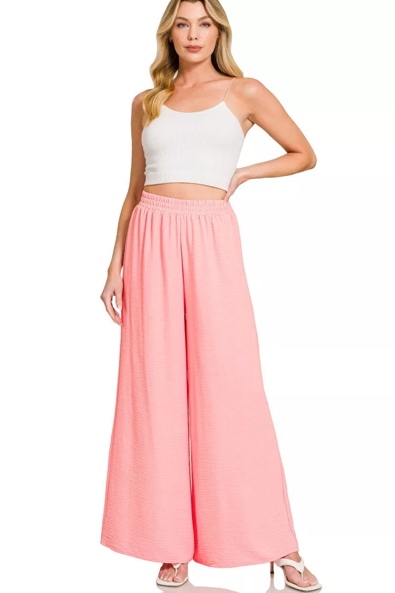 Dk Pink Zenana Woven Airflow Elastic Waistband Pants 9