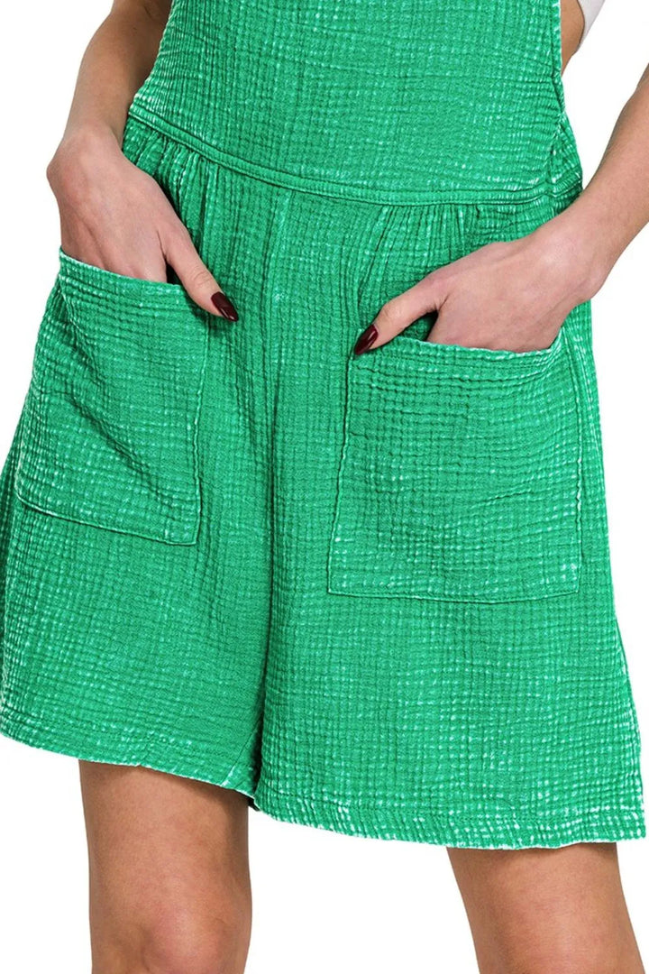 Zenana Woven Double Gauze Acid Washed Romper 1
