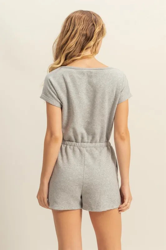 Light Gray Hyfve Round Neck Short Sleeve Drawstring Waist Romper