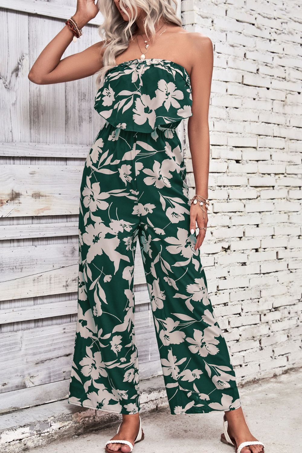 Black Perfee Floral Strapless Wide Leg Jumpsuit