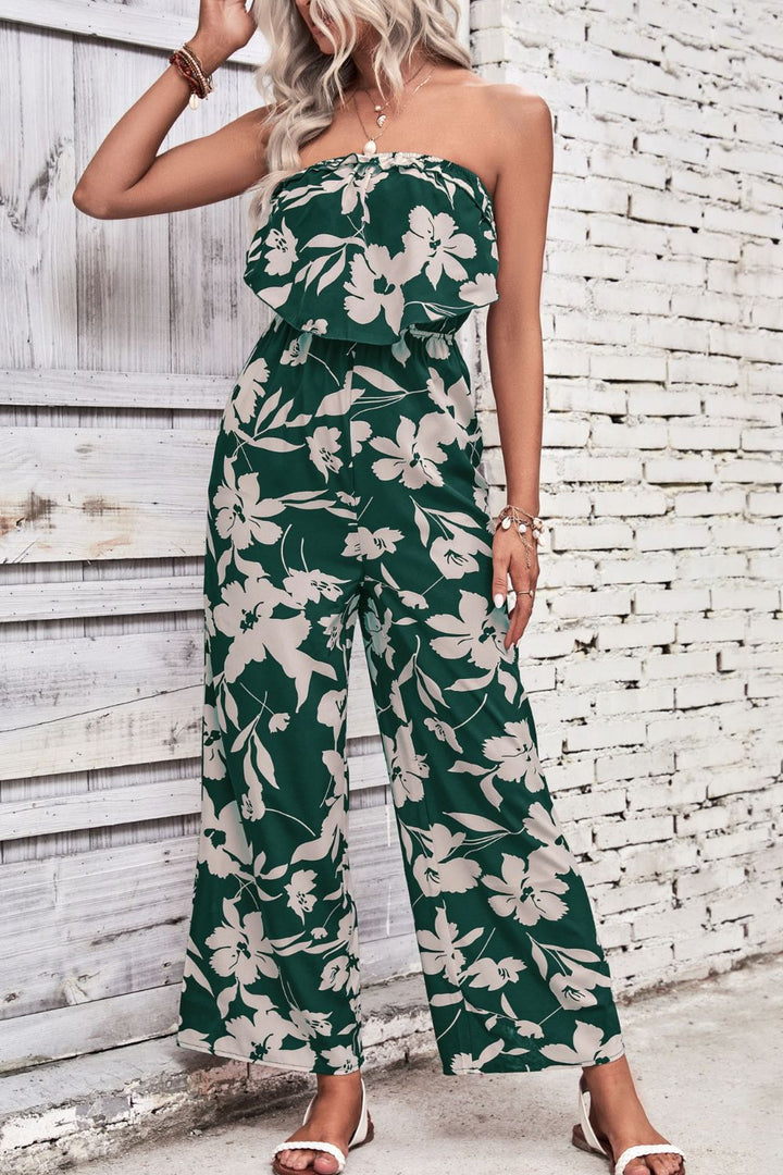 Black Perfee Floral Strapless Wide Leg Jumpsuit