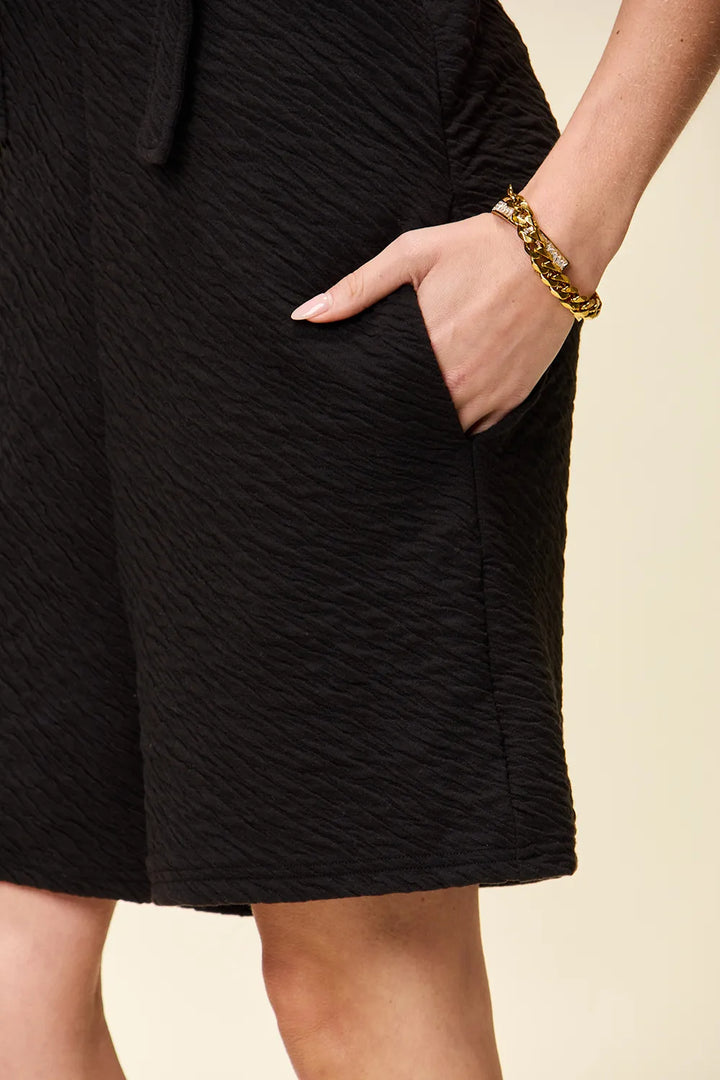 Black Double Take Full Size Texture Square Neck Romper