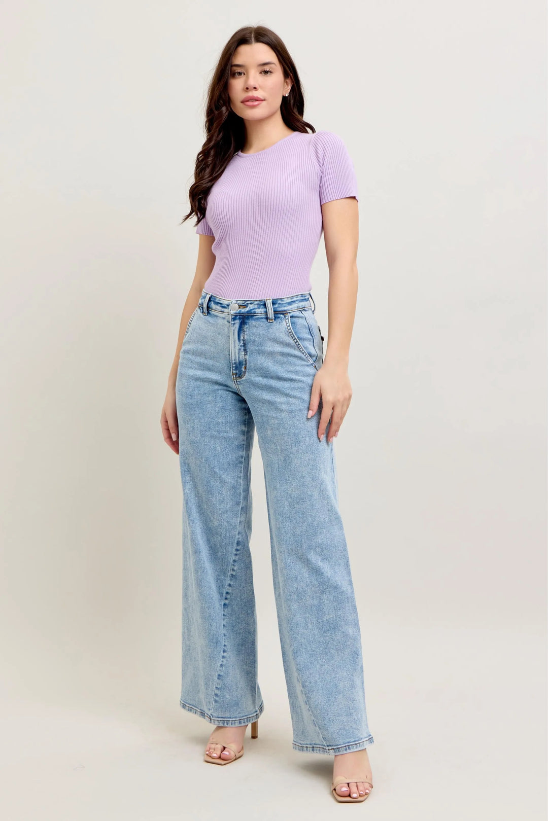 Lt Judy Blue Full Size High Waist Wide Leg Jeans With Skewed Inseam Plus Size