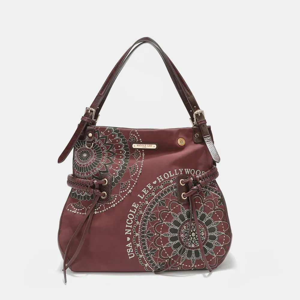 Nicole Lee Usa Side Braided Tassel Inlaid Rhinestone Embroidery Hobo Bag