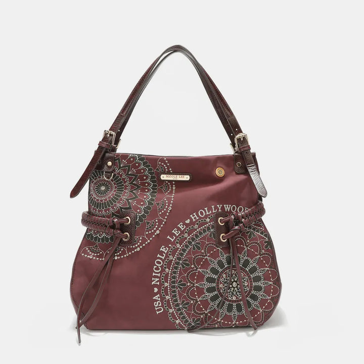 Nicole Lee Usa Side Braided Tassel Inlaid Rhinestone Embroidery Hobo Bag