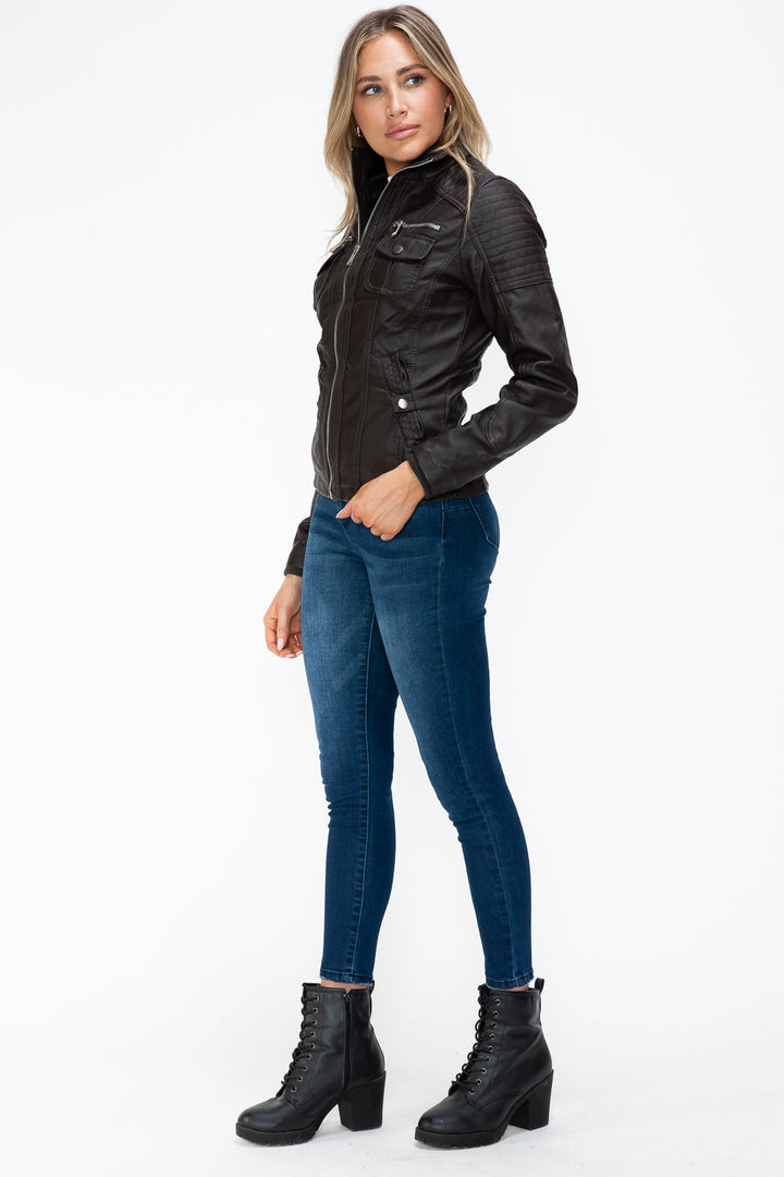 Ymi Removable Faux Layered Multi Pocket Jacket With Fuzzy Hood 3
