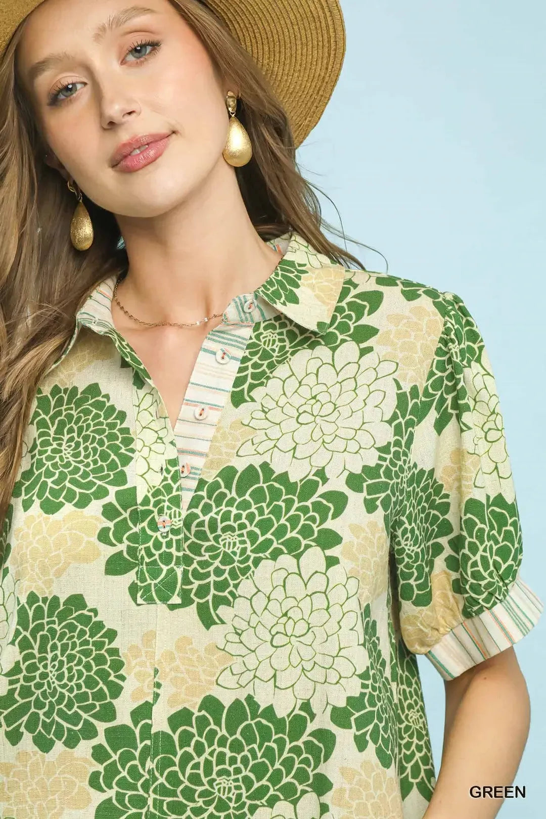 Floral Collared Short Sleeve Blouse