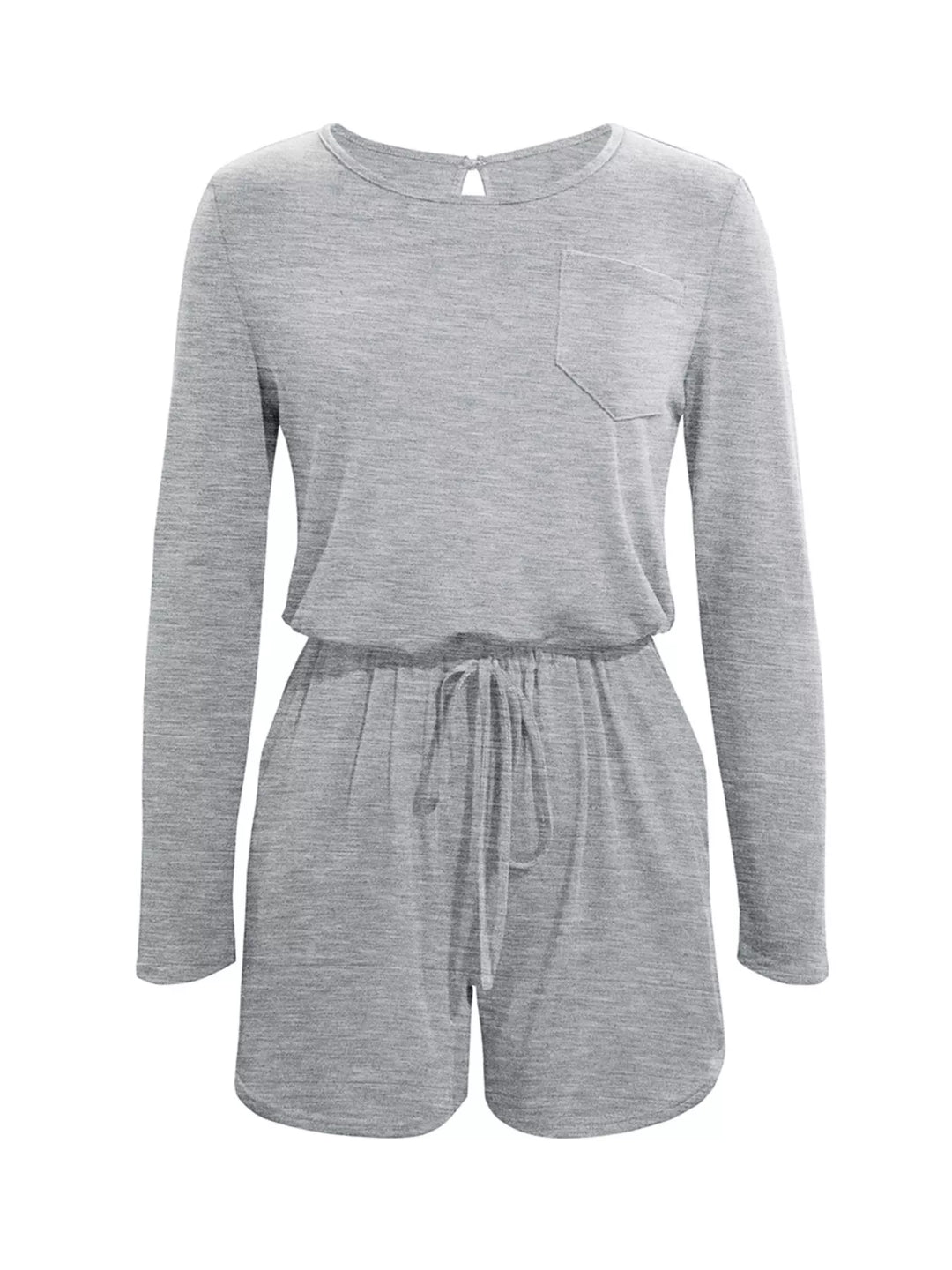 Dark Gray Long Sleeve Drawstring Romper