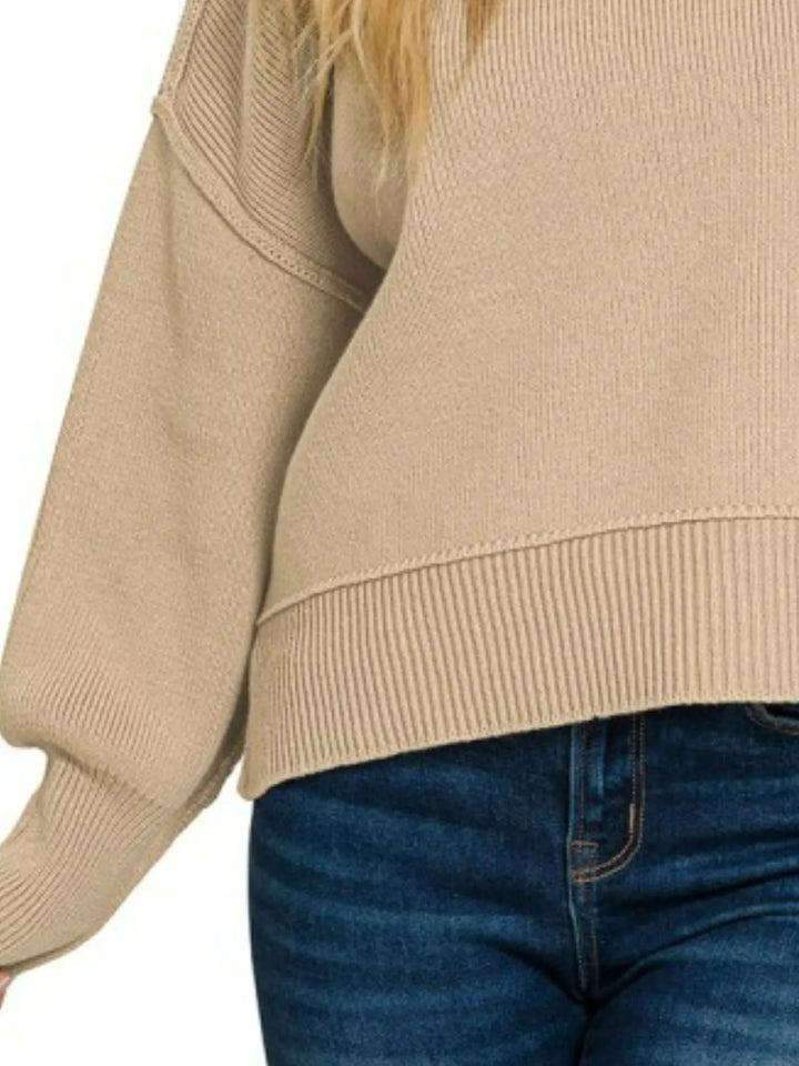 Zenana Wide Neck Band Drop Shoulder Sweater