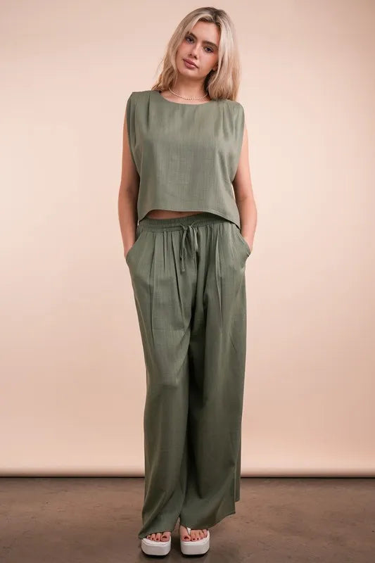 Olive Very J Solid Woven Top Pants Set 1