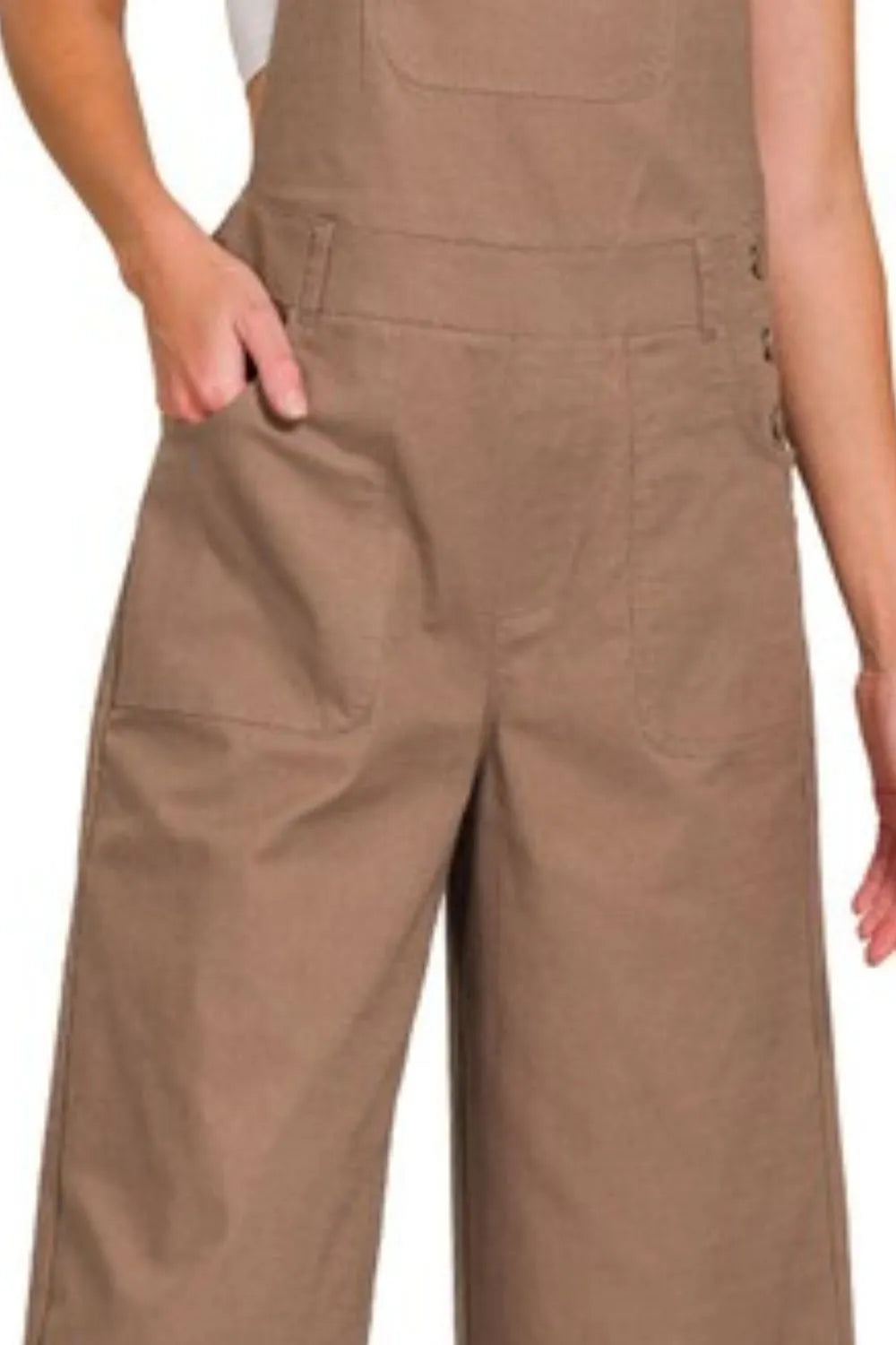 Mocha Zenana Woven Spaghetti Strap Overalls 3