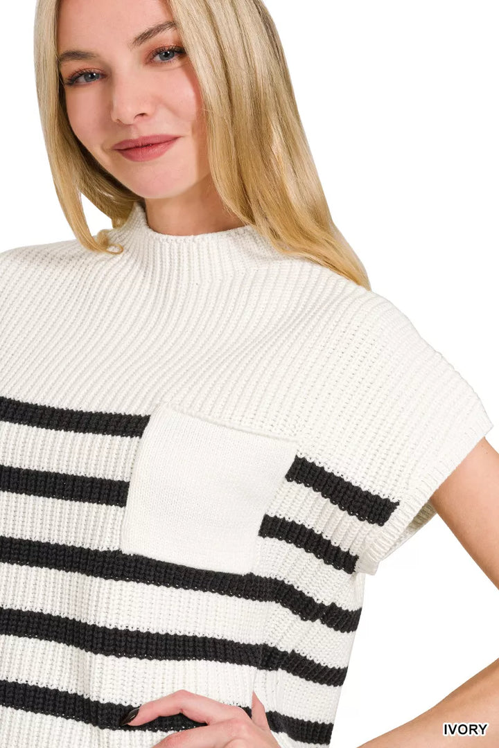 Zenana Short Sleeve Stripe Sweater