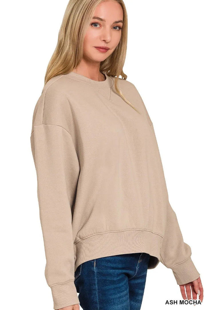 Zenana Fleece Long Sleeve Sweatshirts Shorts Set