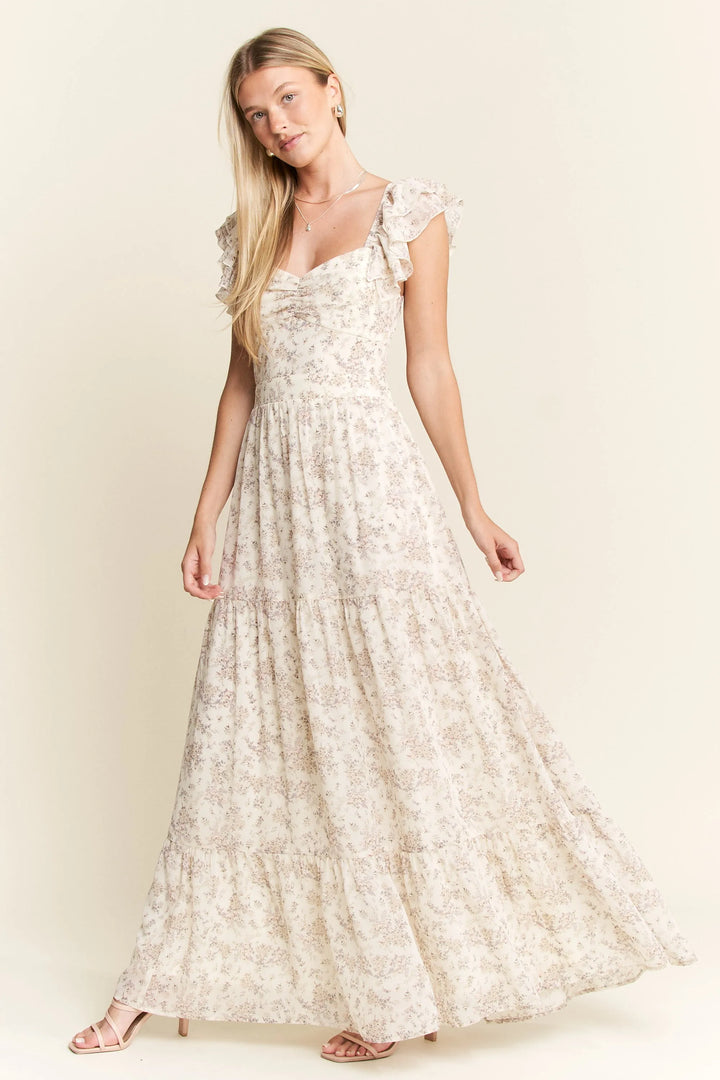 Ivory Jade By Jane Full Size Ruffle Sleeve Tiered Maxi Dress Plus Size
