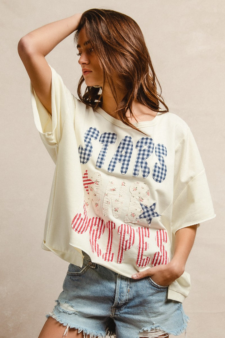 Bibi Mix And Match Stars And Stripes Patchwork Short Sleeve T Shirt