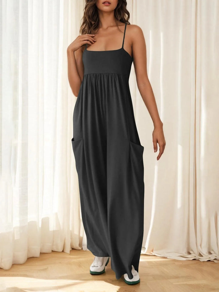 Black Spaghetti Strap Wide Leg Jumpsuit 1