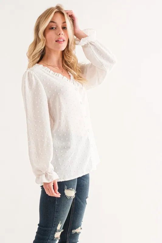 White And The Why Polka Dot Ruffle Detailed Blouse Top