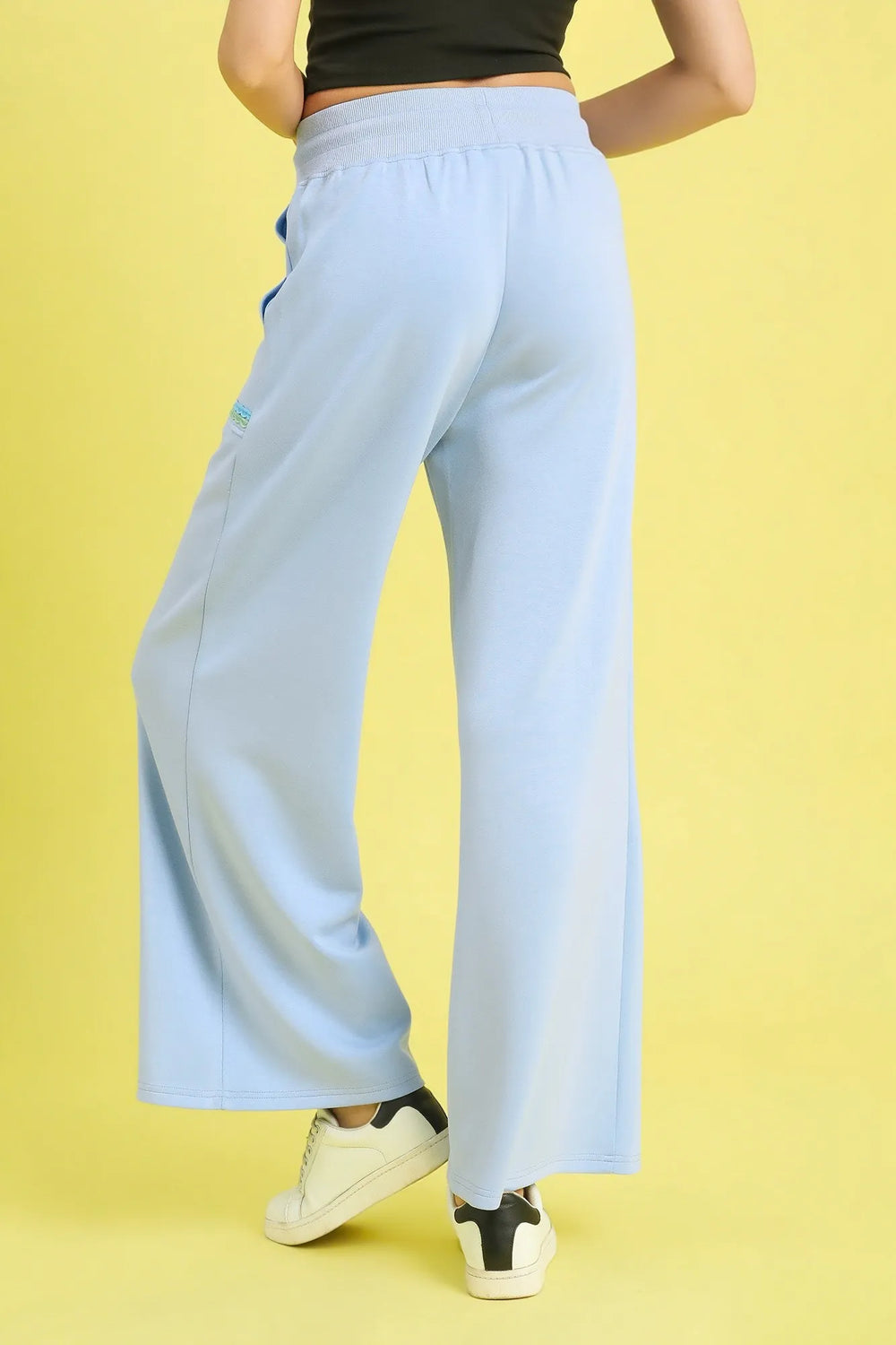 Ice Blue Umgee Drawstring Wide Leg Pants With Scallop Trim Detail