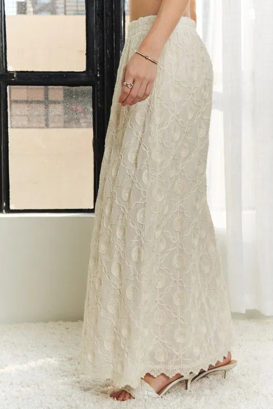 Beige Adora Elastic Waist Applique Maxi Skirt