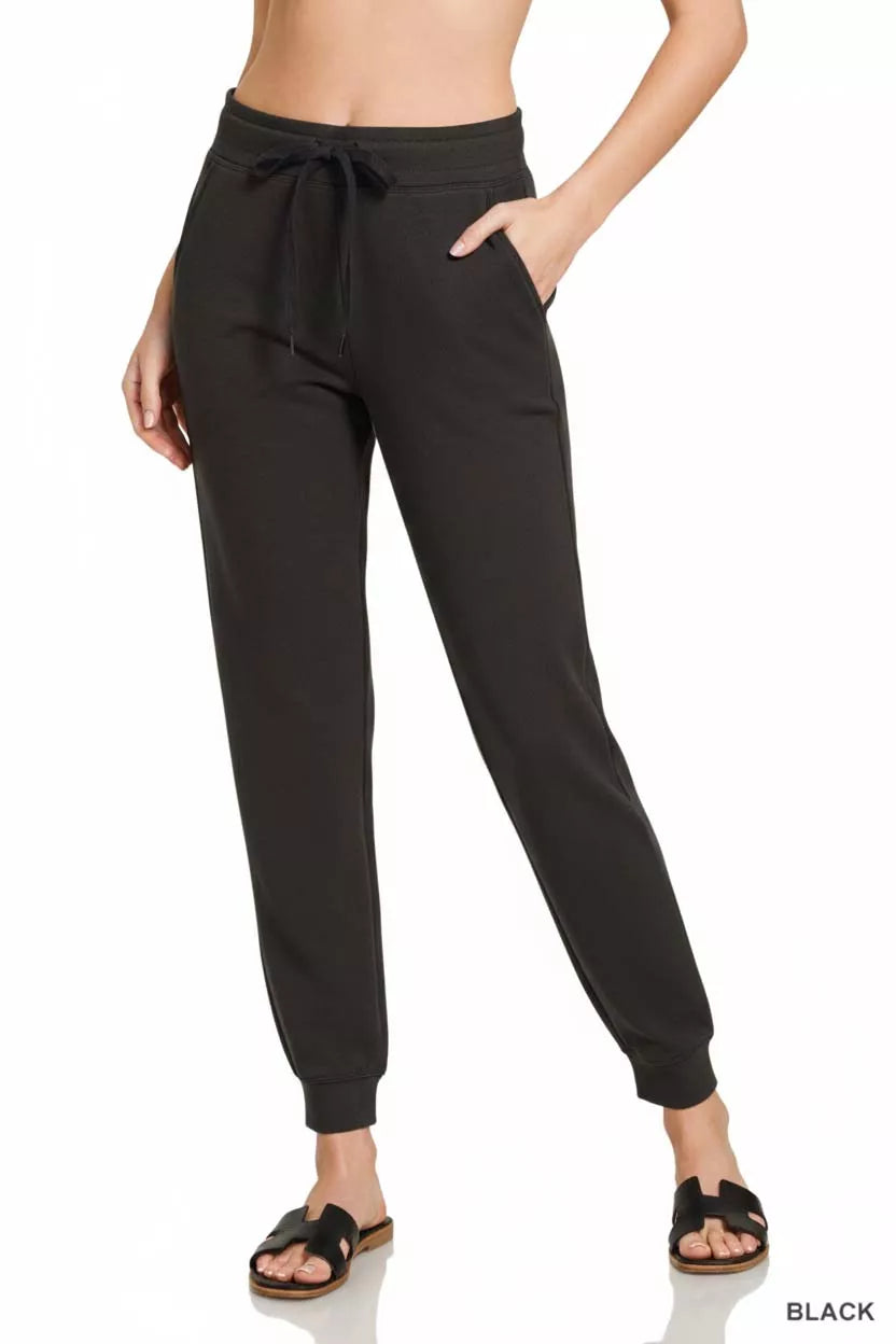 Black Zenana Drawstring Scuba Joggers With Pockets 1