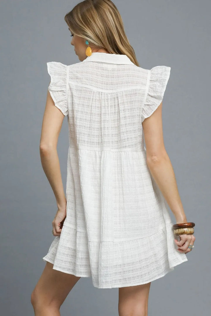 White Umgee Ruffle Cap Sleeve Textured Mini Dress
