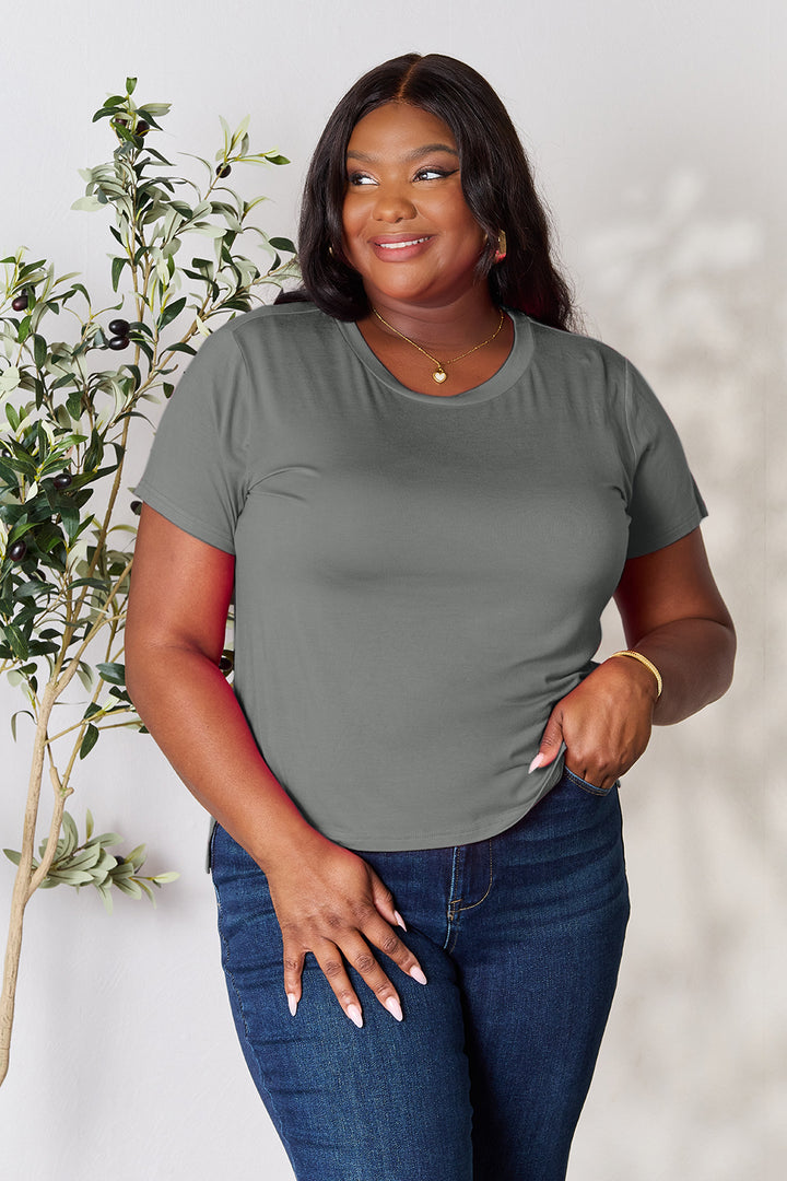 Dark Blue Basic Bae Full Size Round Neck Short Sleeve T Shirt 2