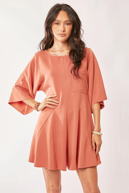 Salmon Davi Dani Solid Draped Sleeve Ties Back Skort Romper 2