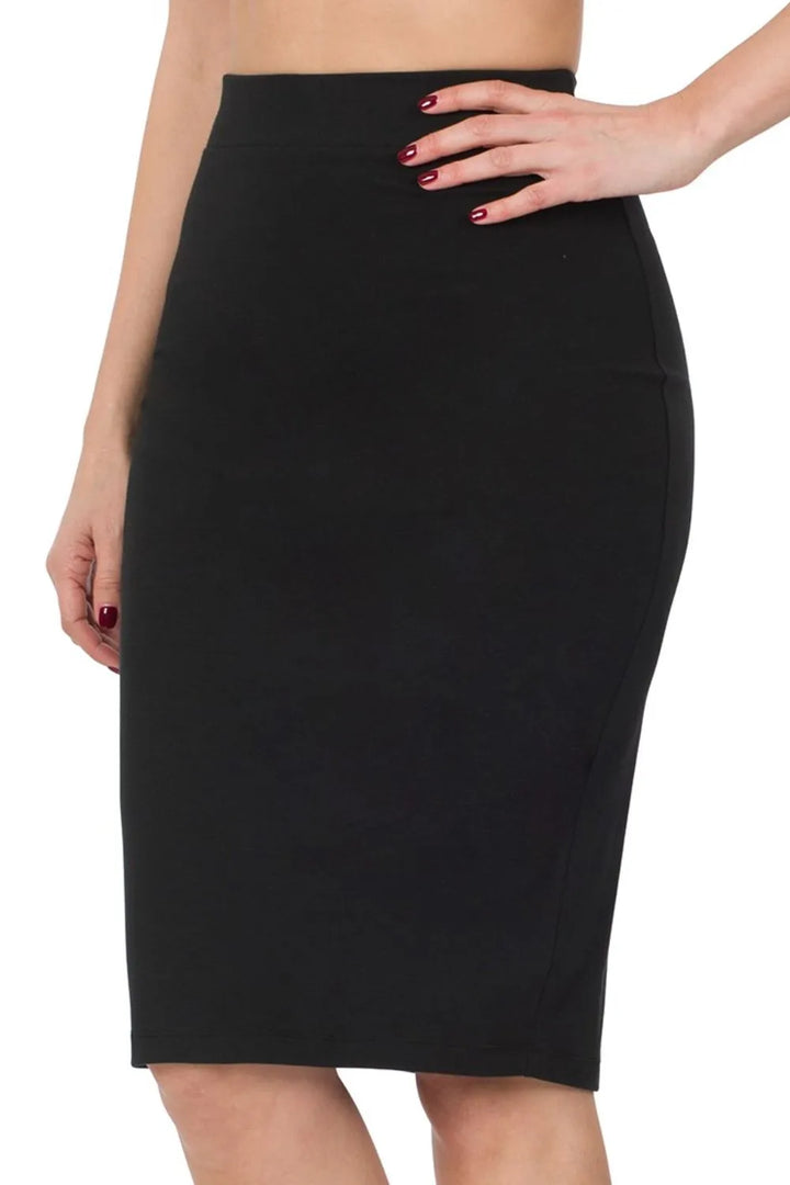 Black Zenana Premium Cotton Basic Knee Skirt 1