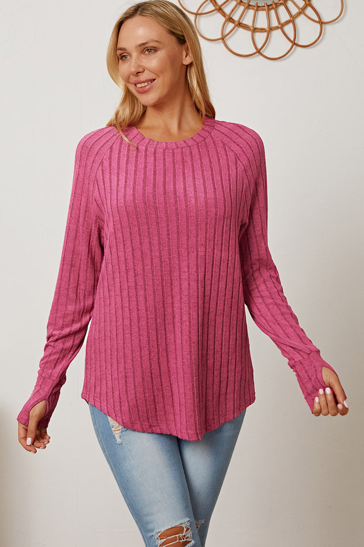 Turquoise Basic Bae Full Size Ribbed Thumbhole Sleeve T Shirt