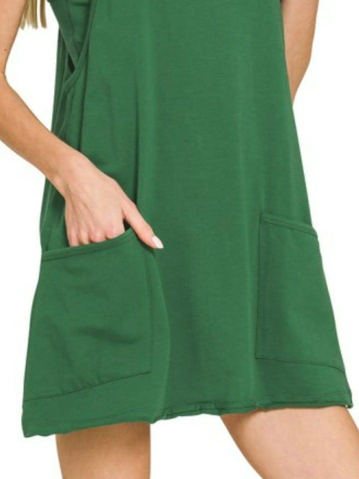 Army Green Zenana Cami Mini Dress With Built In Romper Liner