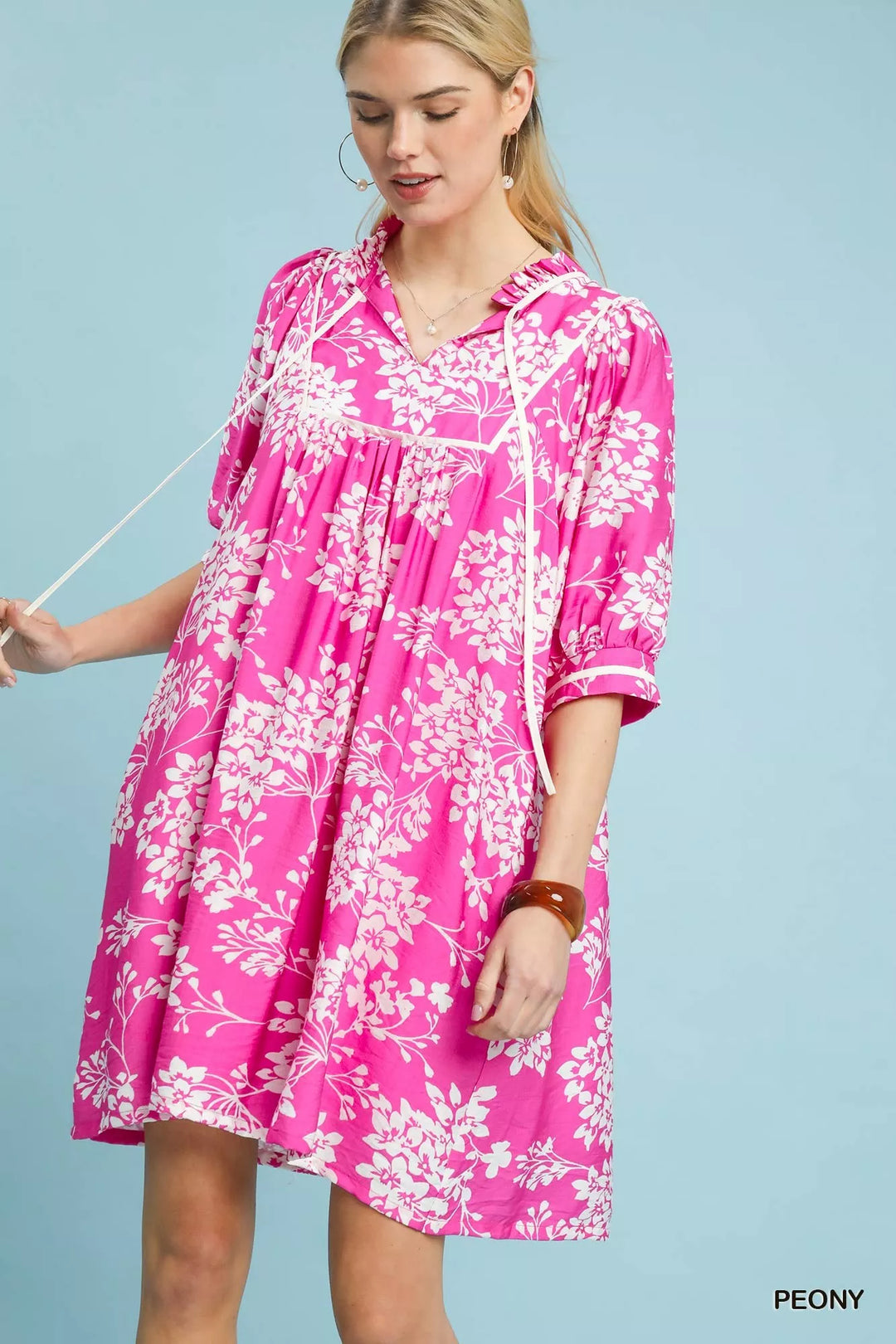 Peony Umgee Floral Babydoll Dress With Pockets