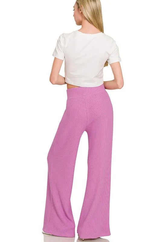 Zenana Rolled Sleeve Top And Pants Sweater Set