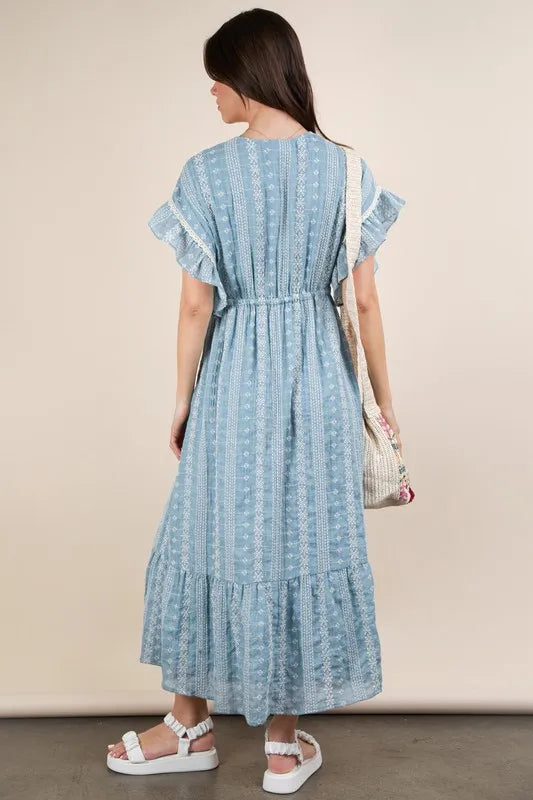 Very J Embroidered Boho Ruffled Midi Dress 2