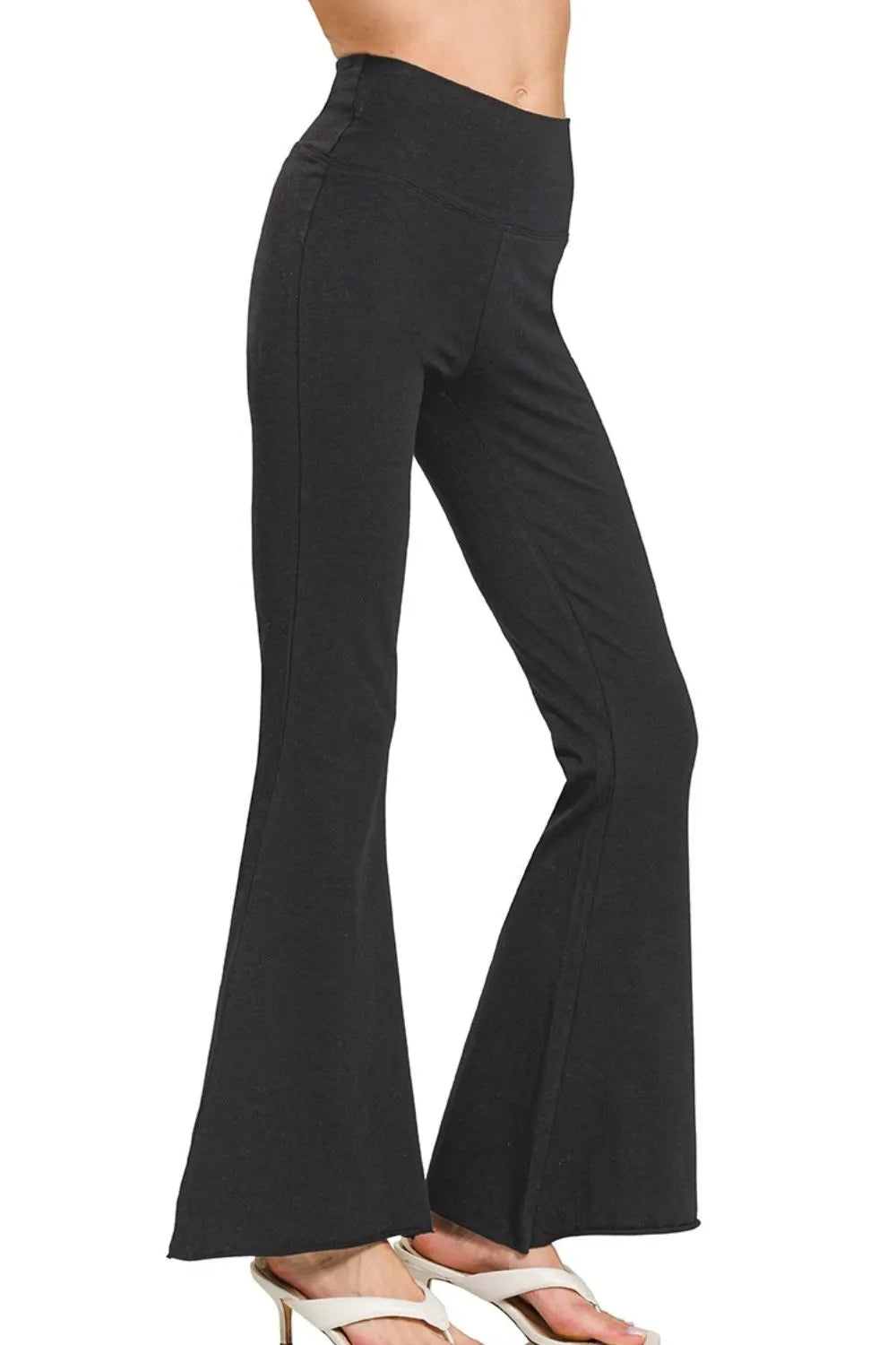 Black Zenana Raw Edge Hem Flare Yoga Pants