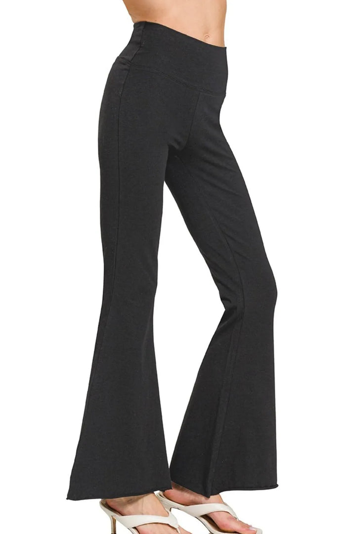 Black Zenana Raw Edge Hem Flare Yoga Pants