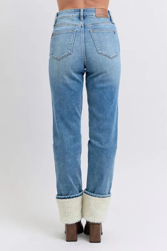 Md Judy Blue Full Size High Waist Shearling Cuff Straight Plus Size