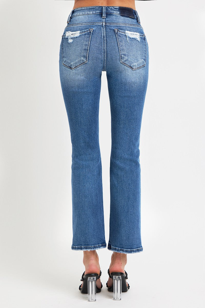 Dark Risen Full Size Mid Rise Ankle Straight Jeans With Pockets