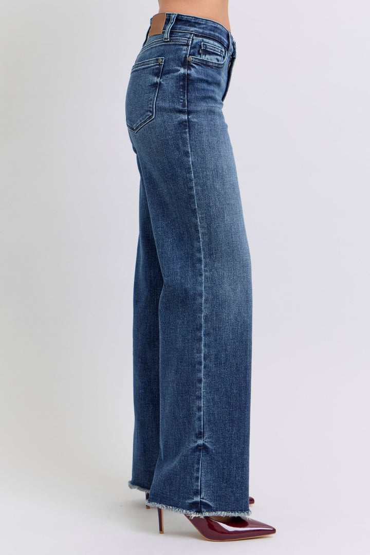 Dark Judy Blue Full Size Raw Hem Mid Rise Jeans