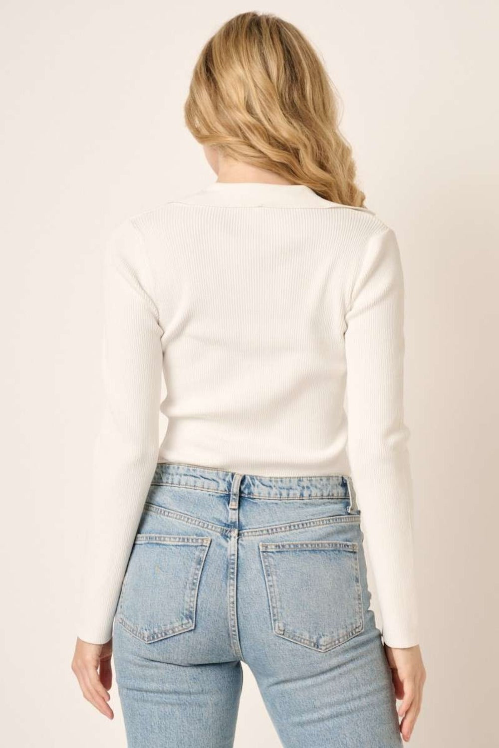 Ivory Mittoshop Polo Long Sleeve Ribbed Knit Top