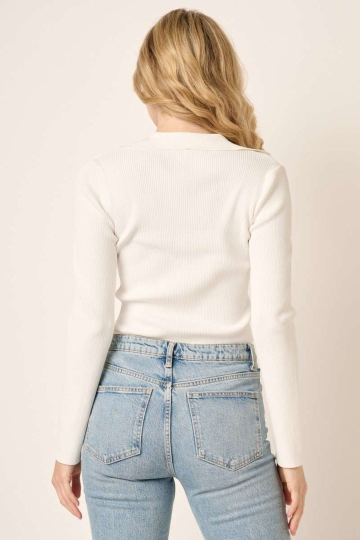 Ivory Mittoshop Polo Long Sleeve Ribbed Knit Top