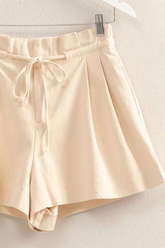 Hyfve High Waisted Washed Twill Paperbag Shorts