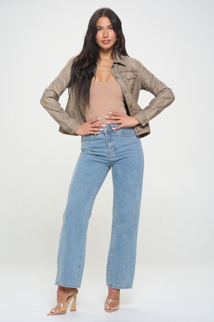 Coalition La Button Down Cargo Vegan Leather Shacket 2